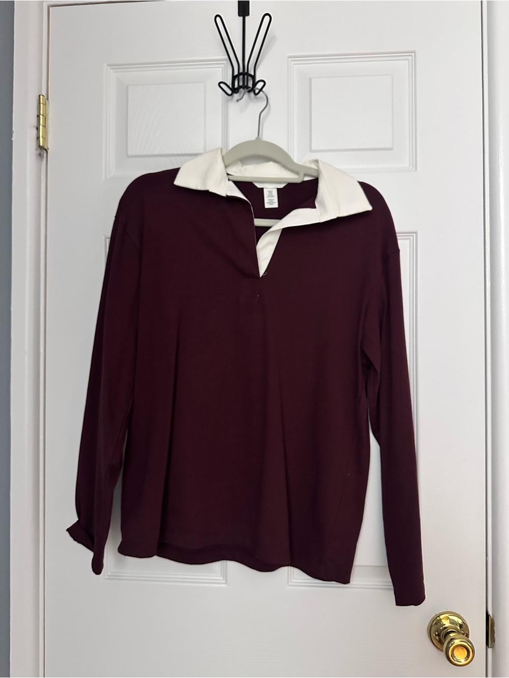 H&M Burgundy Long-Sleeve Polo Top